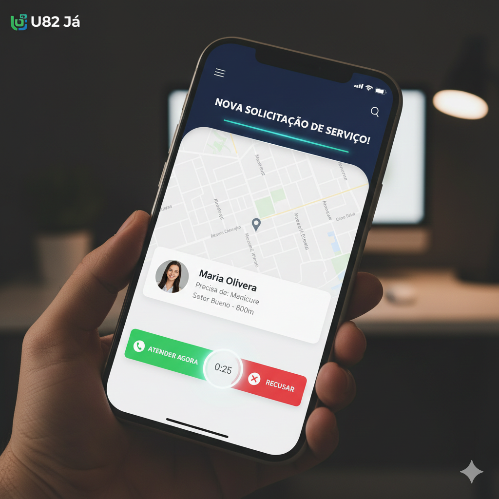 Prestador de serviço recebendo chamada de cliente através do U82 Já